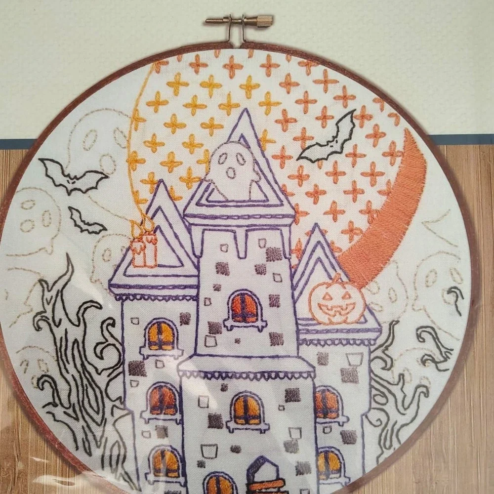 Stitched Stories Spooky House Embroidery Fabric Pattern & Guide Halloween Printe